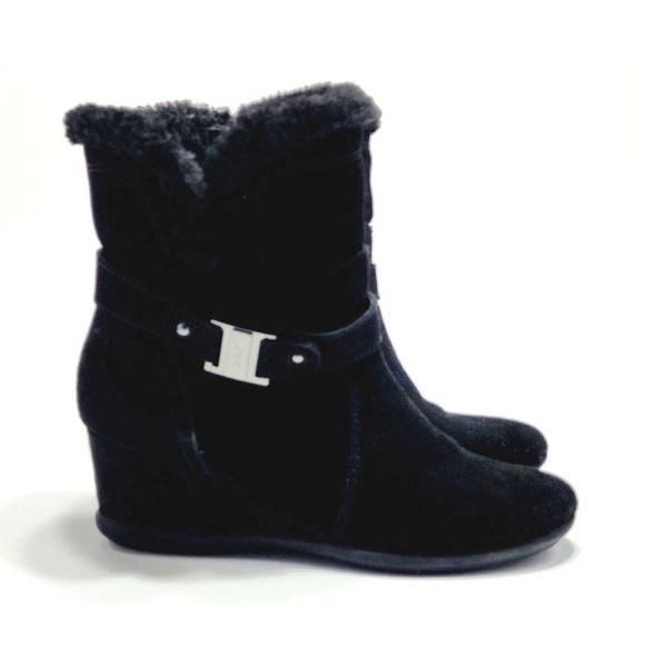 Anne Klein AK Sport Akincaged Black Wedge Heel Zip Up Ankle Booties Sz 8.5 Boots - Picture 1 of 7